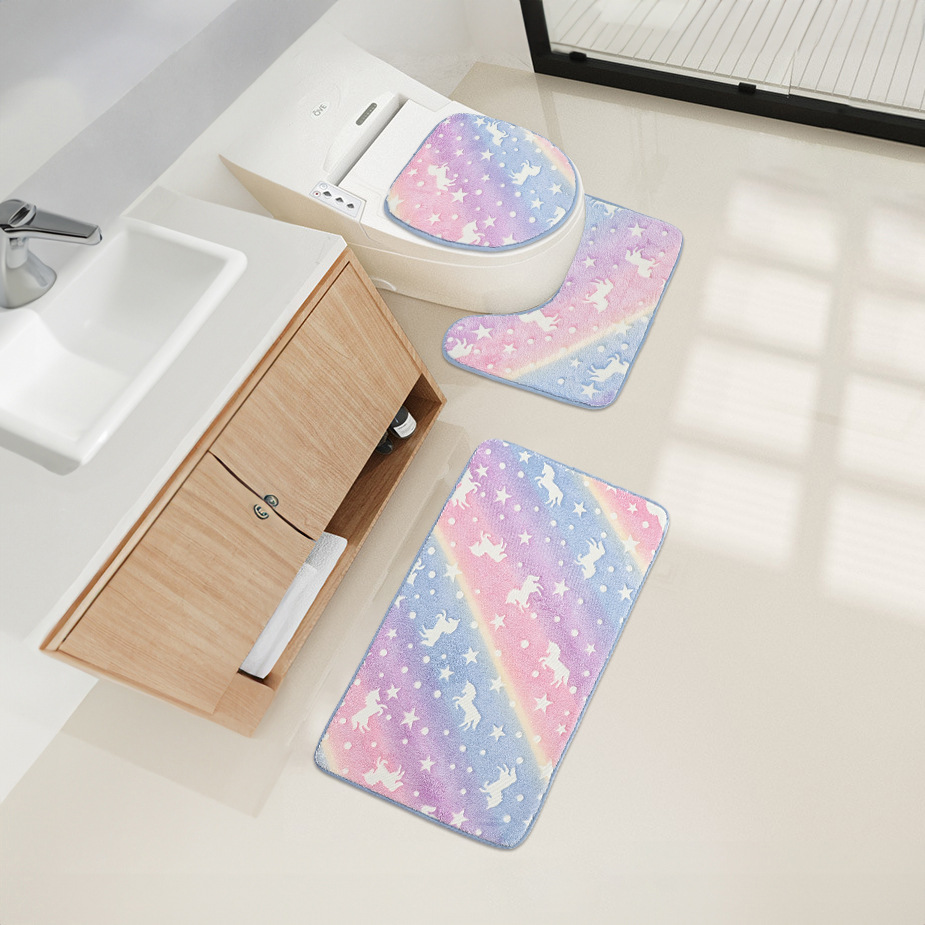 Thickened bathroom supplies, three-piece set of luminous MATS, bathroom and toilet absorbent floor MATS, flannel and crystal velvet bathroom pic 2