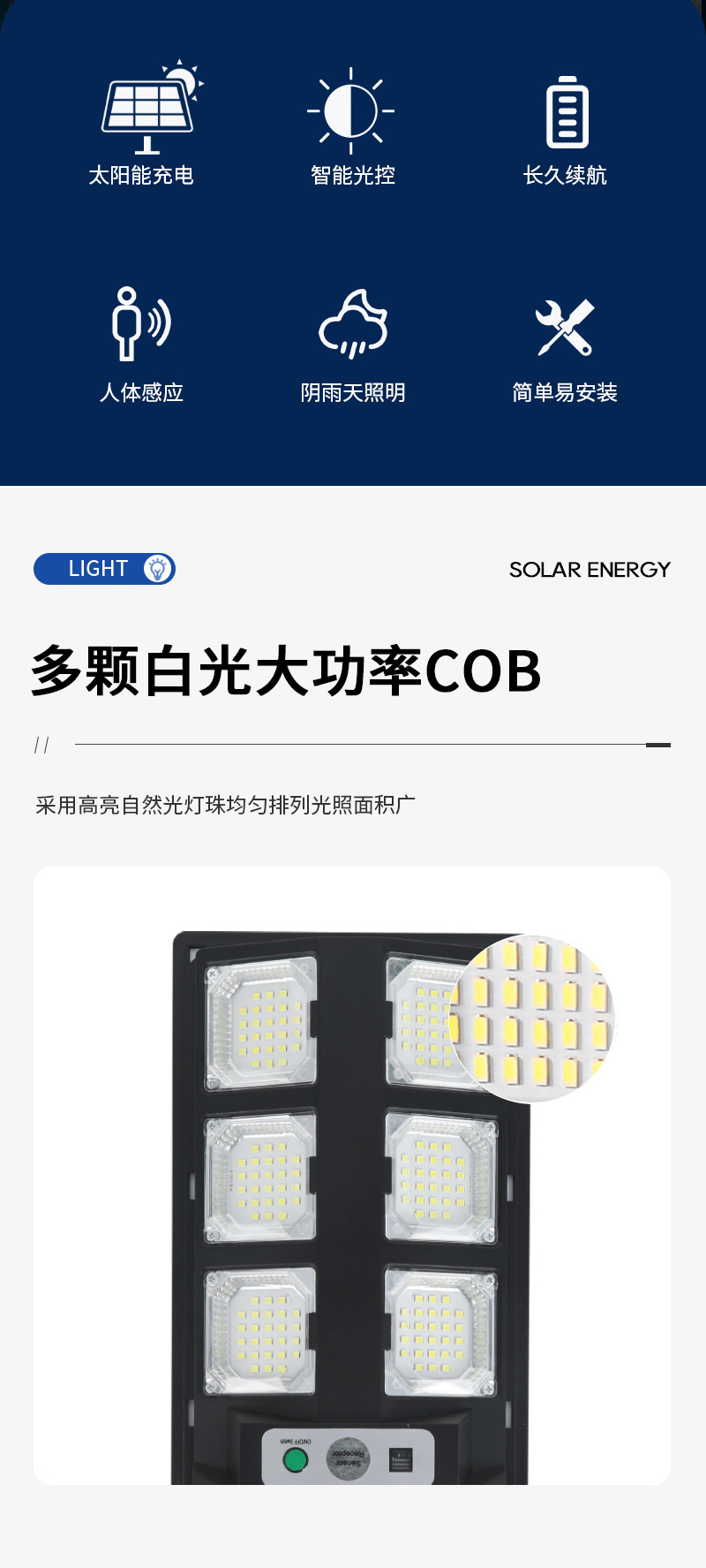 Integrated multi-speed adjustable remote control garden lamp, outdoor wall lamp, human-sensing waterproof solar lamp pic 2