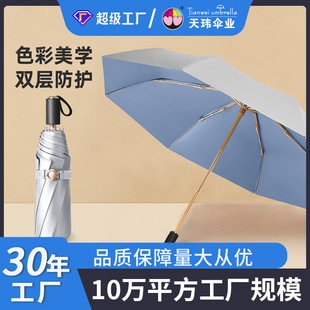 现货三折双层钛银遮阳伞女防晒防紫外线加固抗风雨伞纯色太阳伞详情2