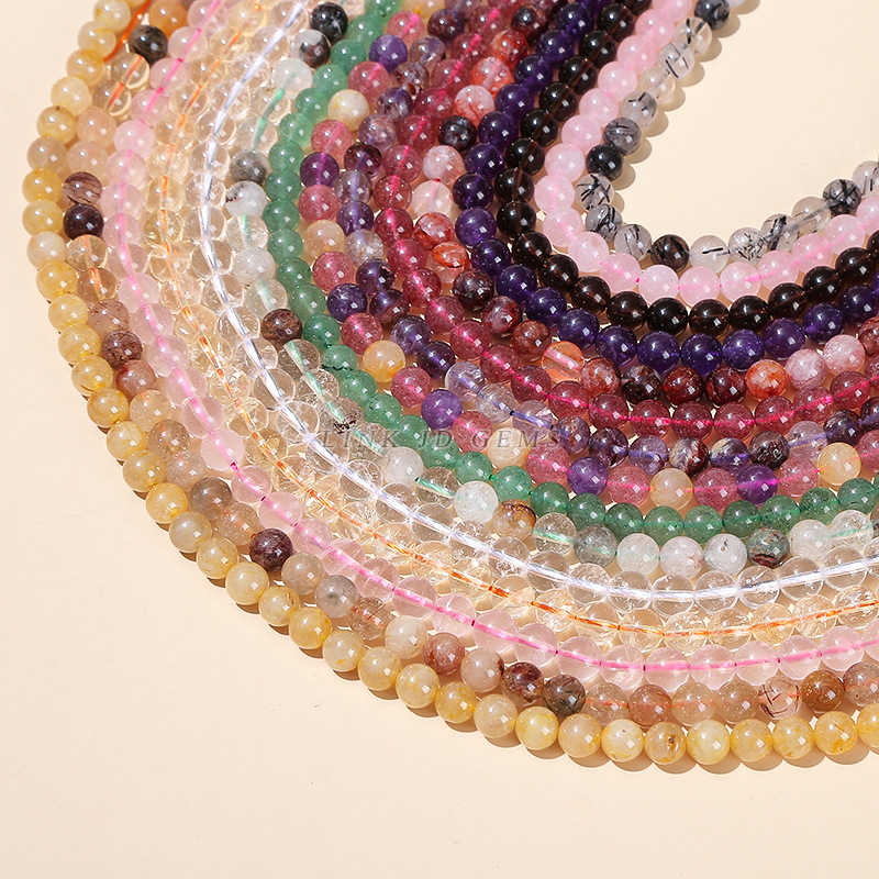 Wholesale of multi-material natural crystal round beads, white crystal, strawberry crystal, hair crystal bracelets, loose beads, diy jewelry accessories, and beads pic 35