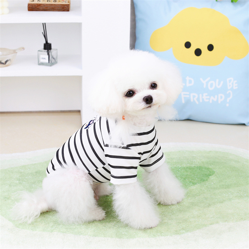 中小型狗狗春夏季新款户外玩耍居家休闲小熊刺绣条纹T恤跨境直发详情14