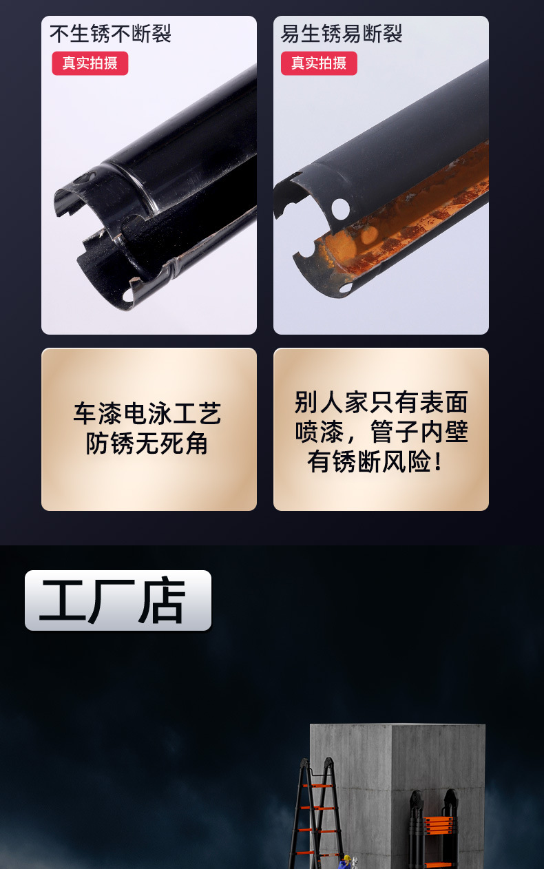 匠之诚加厚碳钢伸缩梯子家用多功能人字梯竹节梯升降折叠工程楼梯详情3