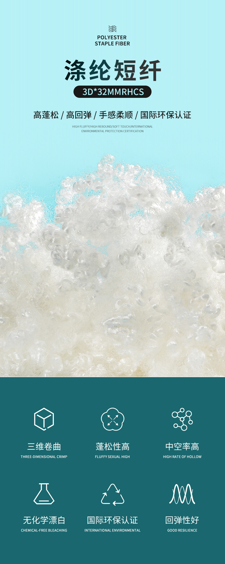 再生毛绒玩具专用填充棉再生PP棉三维螺旋中空涤纶短纤公仔填充物详情4