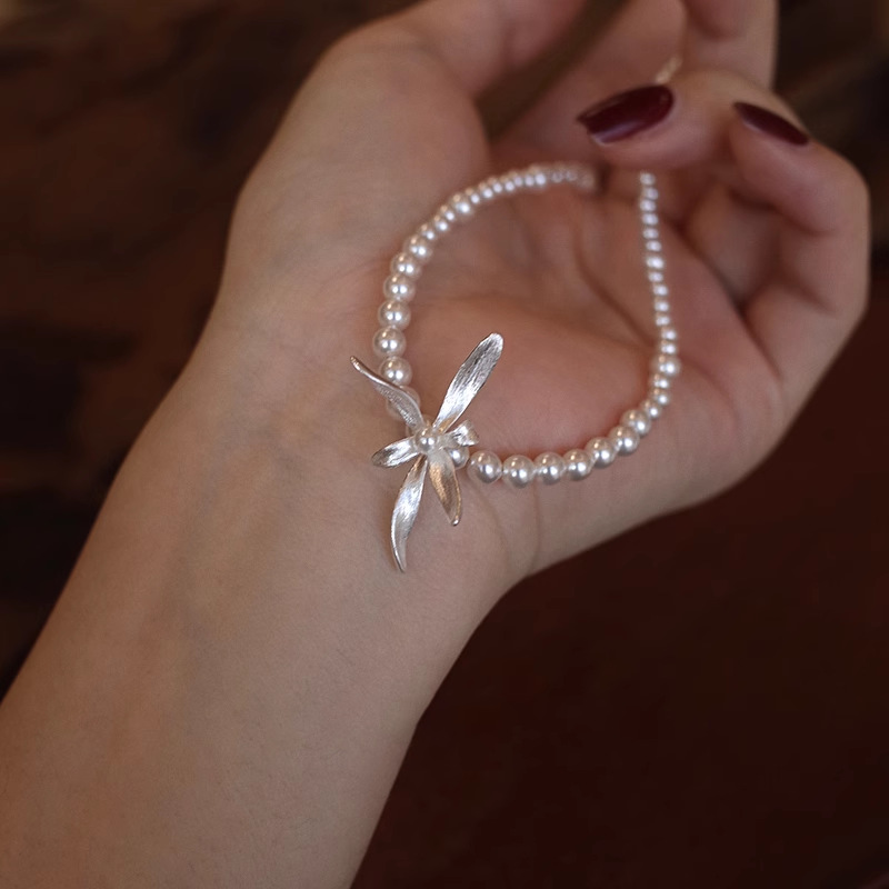 925 sterling silver Shijia Pearl Orchid Necklace for women, simple chocker, elegant and high-end, short necklace 7131A pic 9