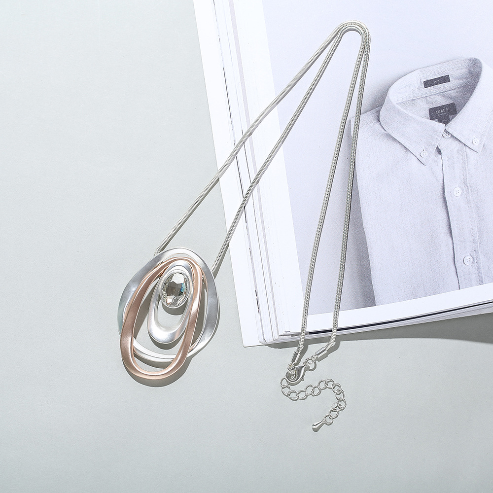 毛衣链跨境亚马逊爆款热销欧美时尚女式合金创意椭圆形项链长款详情6