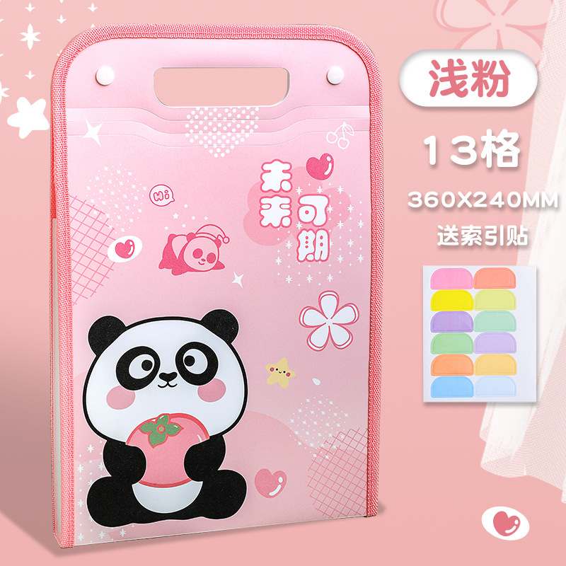A4 portable folder, test paper, student, large capacity organ bag, panda cartoon materials, classified storage bag, organizing plug pic 3