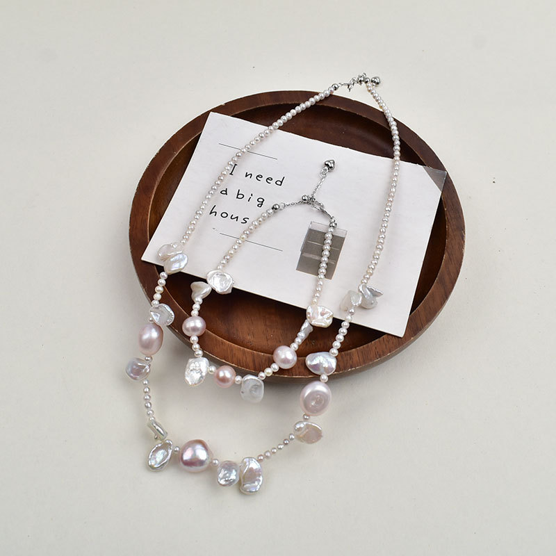 天然淡水珍珠花瓣珍珠项链套装时尚轻奢巴洛克异形珍珠颈链手链详情3