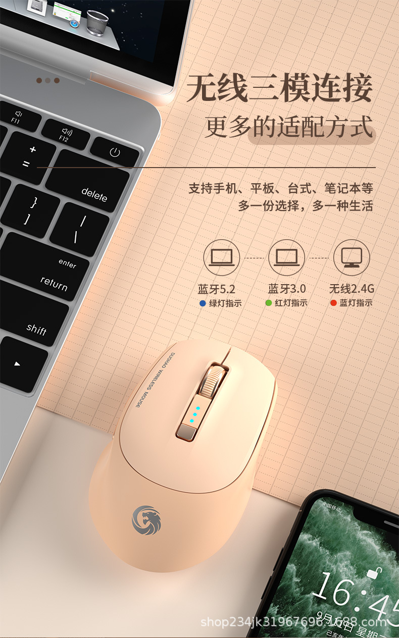 跨境蓝牙三模无线鼠标充电静音电脑笔记本办公游戏Tpey-c快充现货详情8