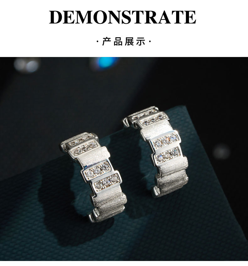 都市轻奢机械风表链耳环铜合金真金电镀拉丝镶锆s925银针百搭耳饰详情6