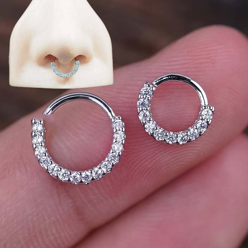欧美单排迷你锆石超闪细钻精美带钻开口圈鼻饰鼻钉人体穿刺鼻环夹详情3