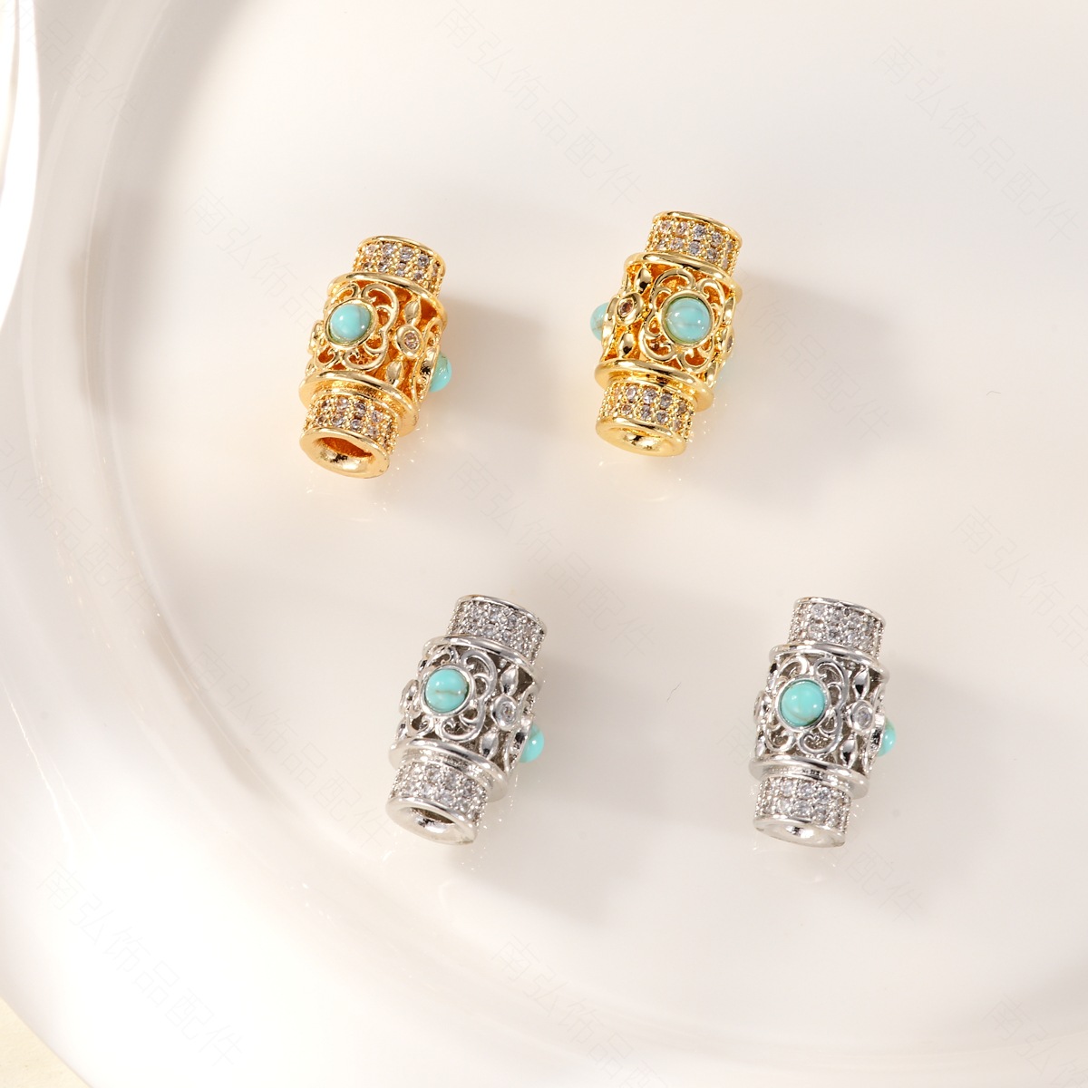DIY jewelry accessories for bracelets, necklaces and clasp caps, fully set with zirconium turquoise beads and plated with real gold to retain color and have a high-end feel pic 8