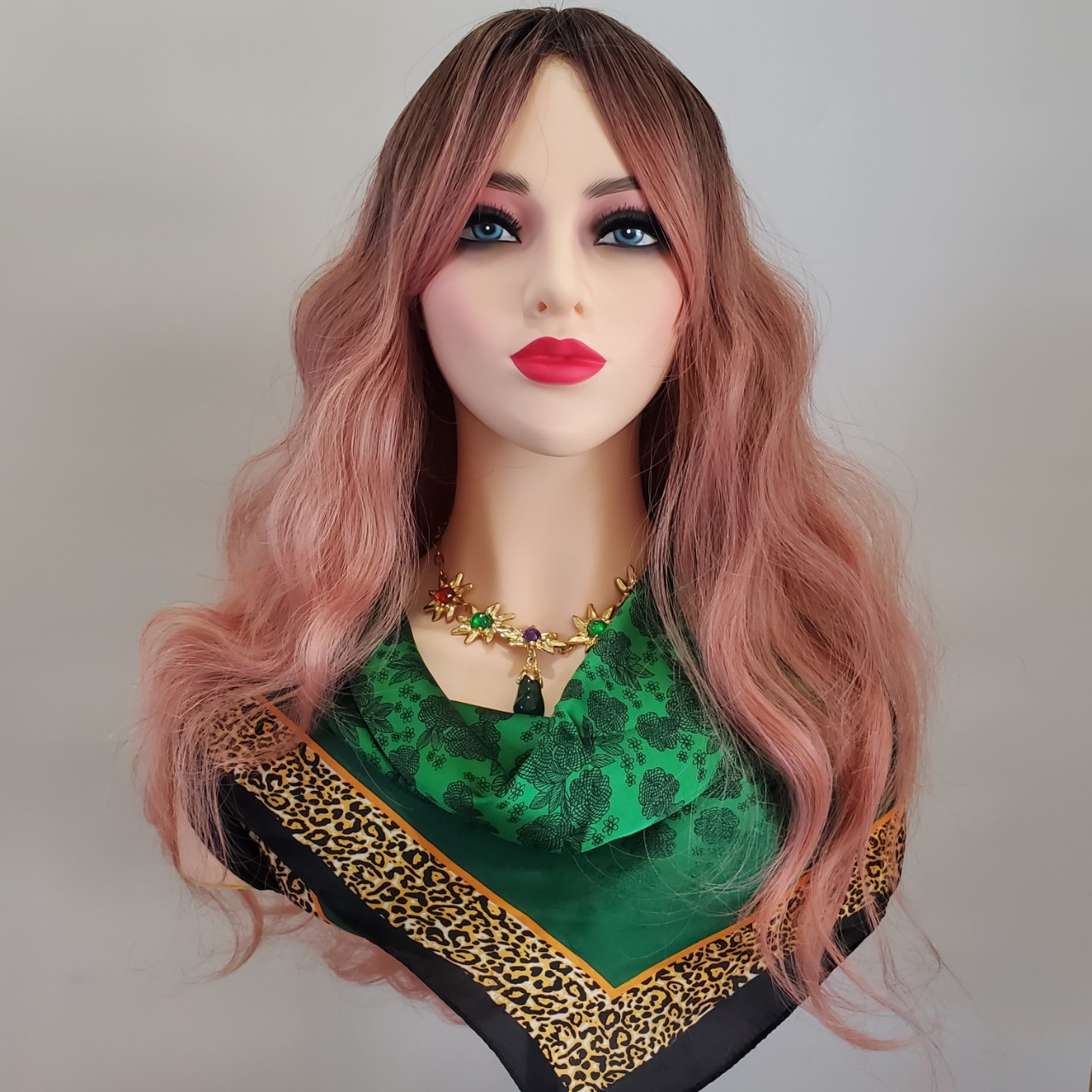 Wholesale of wigs for women with long hair in stock. Pink wigs for summer, natural and sweet. Full head coverings for long curly hair pic 1