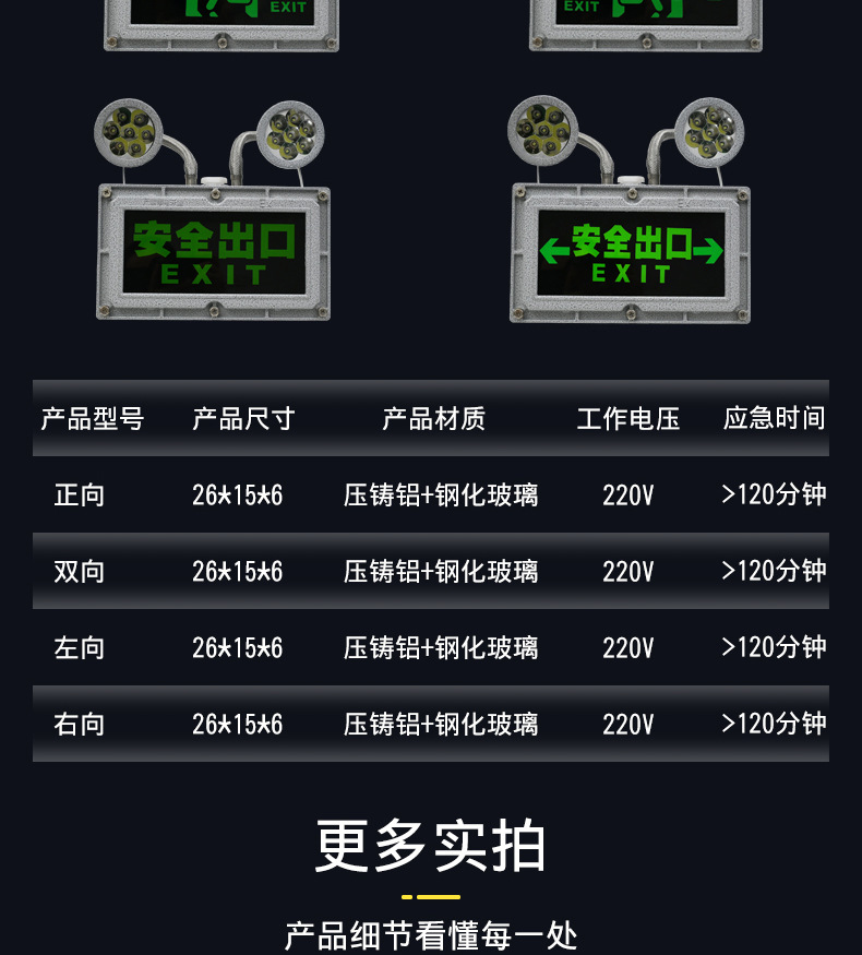 防爆LED应急灯双头灯疏散标志牌消防照明灯加油站安全出口指示灯详情7