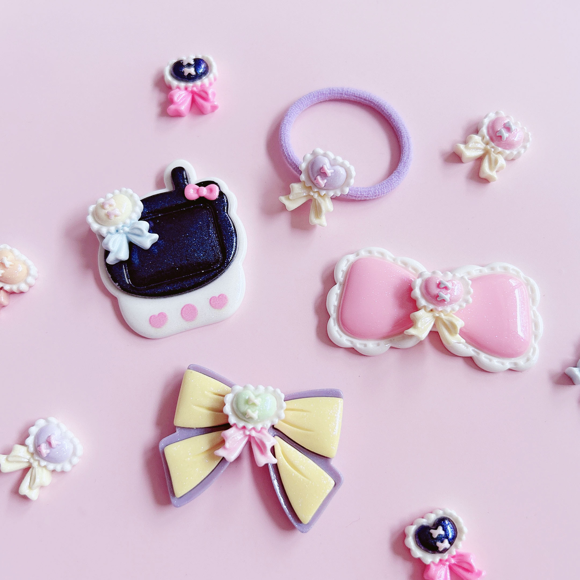 Special heart-shaped tie, bow, shiny accessory, hair accessory, diy cream phone case, handcrafted creative sticker pic 7