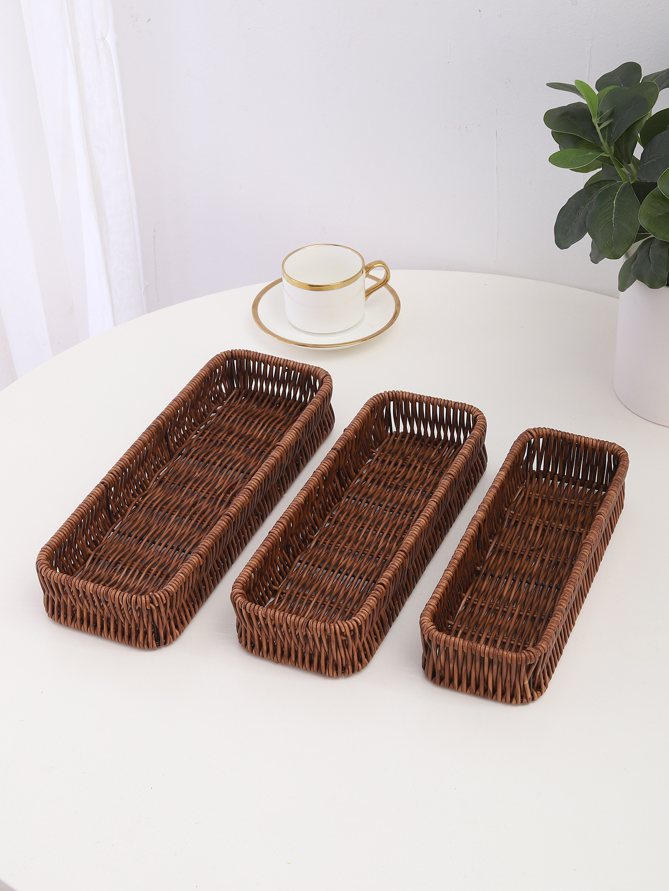 简约藤编刀叉勺收纳篮椭圆形方形家用收纳篮详情8