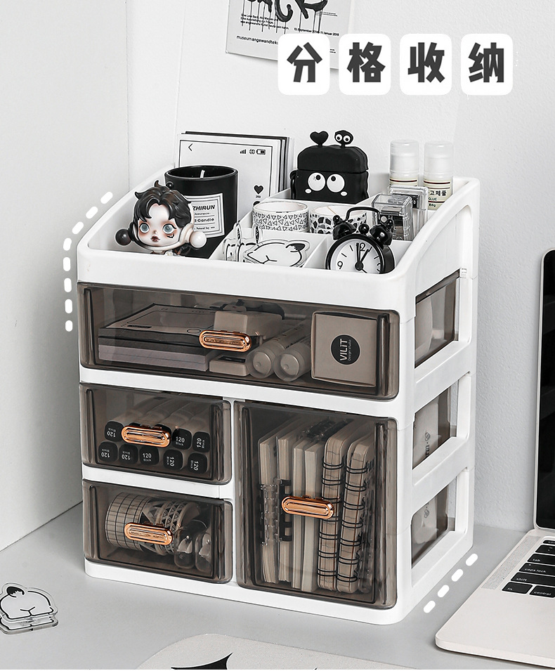 桌面抽屉式收纳盒化妆品护肤品多层收纳柜书桌文具书本置物架0383详情1