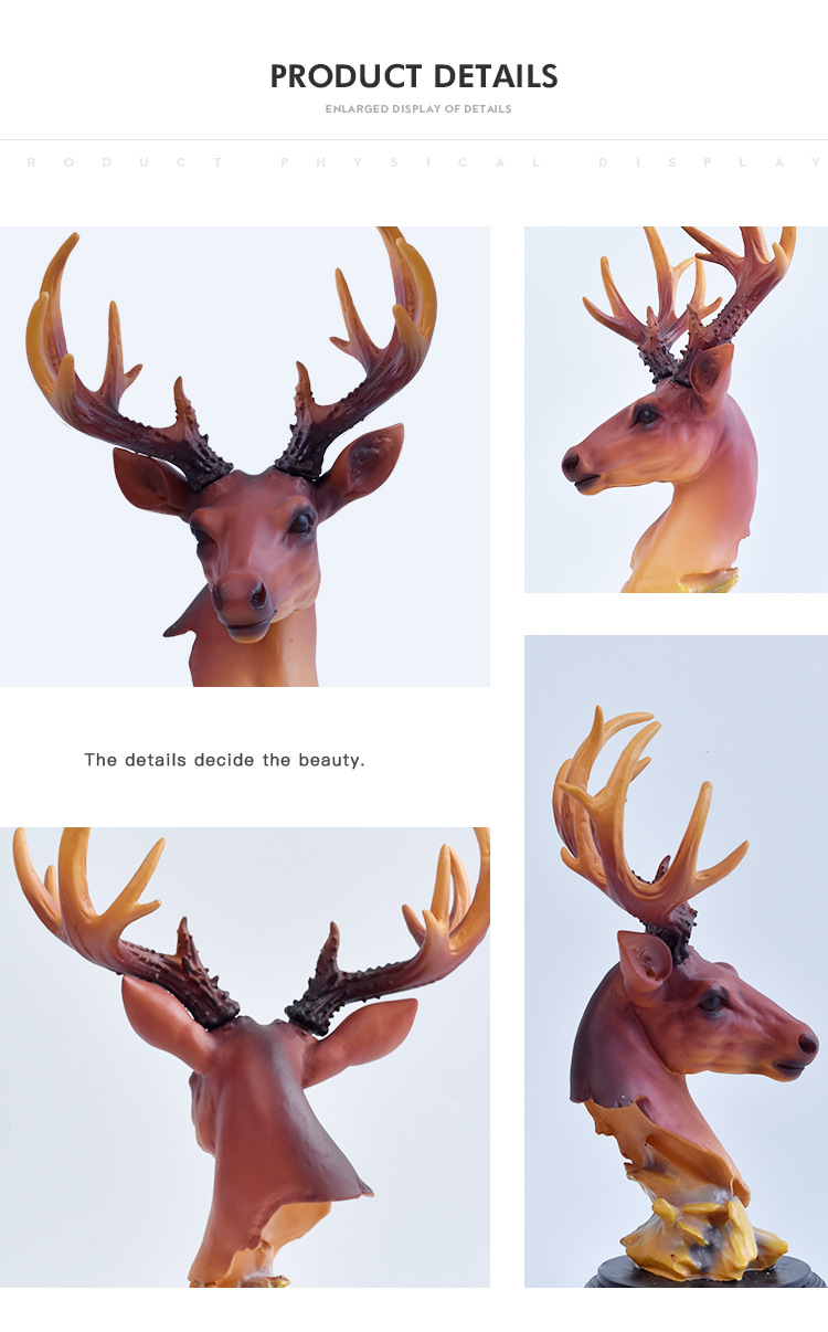 跨境创意轻奢招财鹿摆件办公室桌面树脂工艺品客厅玄关电视柜装饰详情10