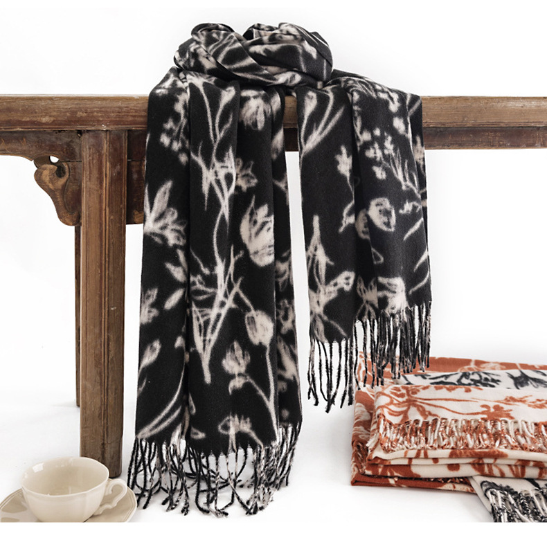 A trendy faux cashmere scarf for women with a sweet and creamy style, autumn and winter printed scarf and scarf, a popular shawl pic 27