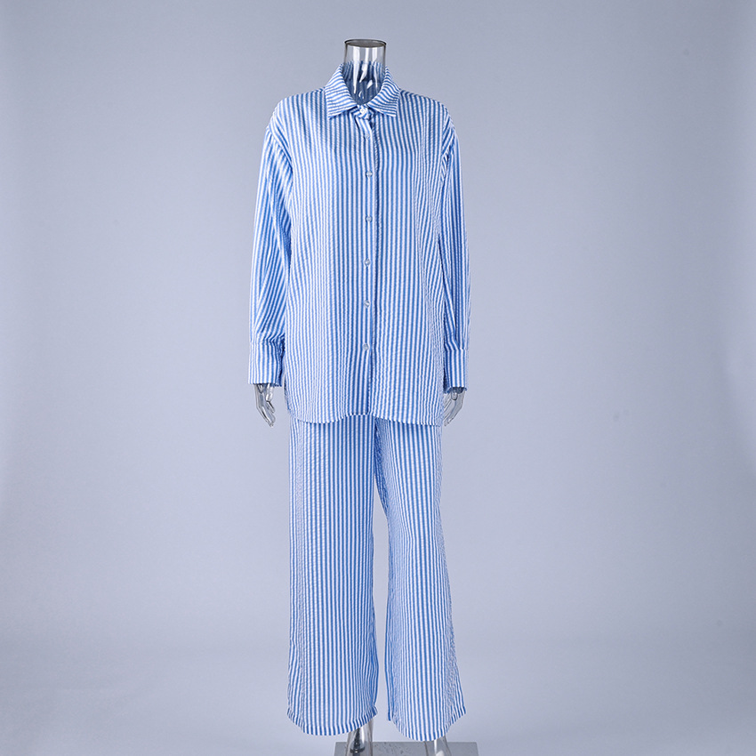 A new spring/summer striped three-piece pajama set from Europe and America, soft, loose and skin-friendly for women, suitable for cross-border wear in 2026 pic 12