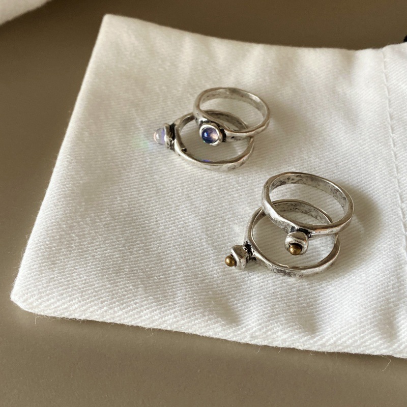 韩国小众设计mars复古手工天然欧珀石戒指女做旧简约百搭叠戴指戒详情5