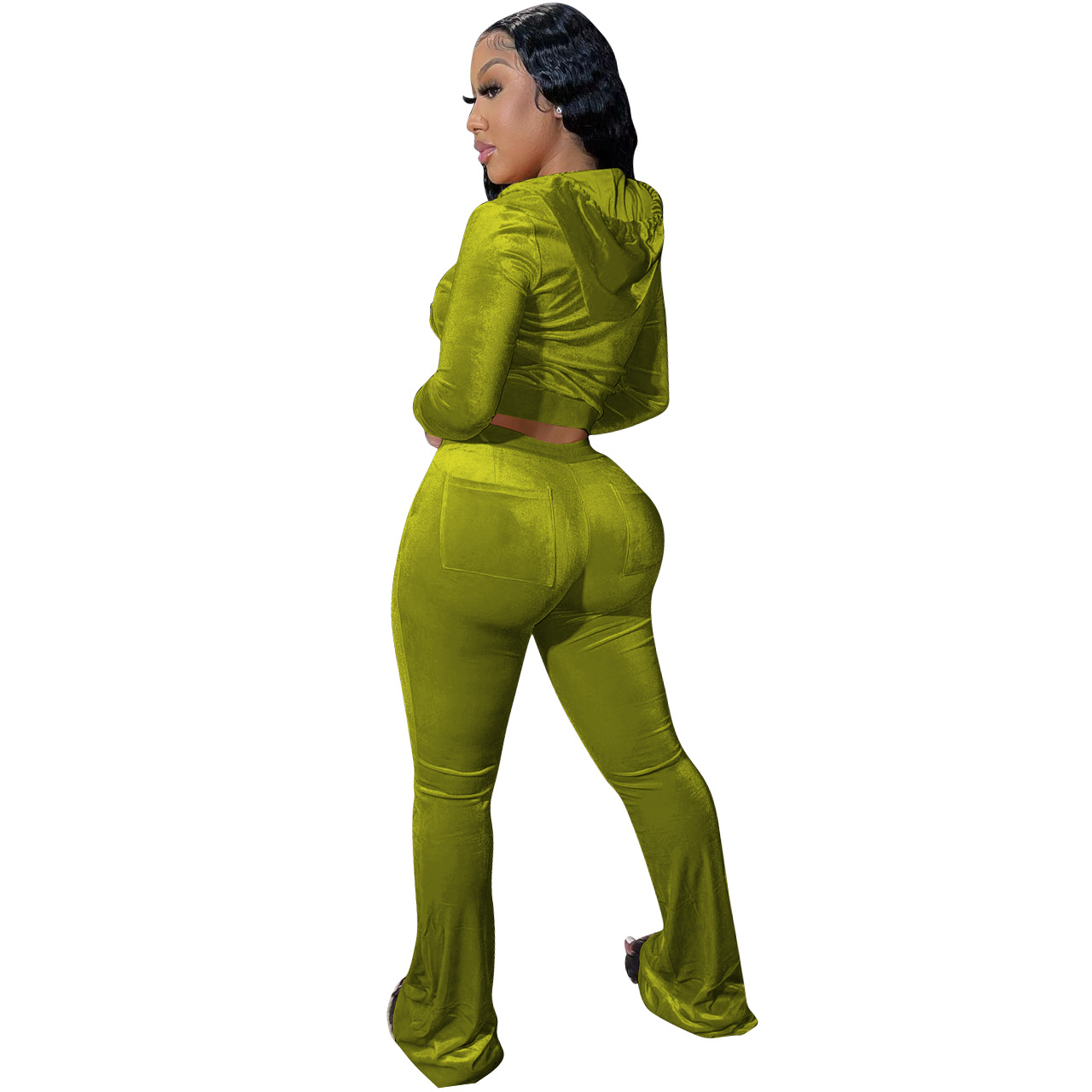 Solid color gold velvet wide-leg pants two-piece set pic 164