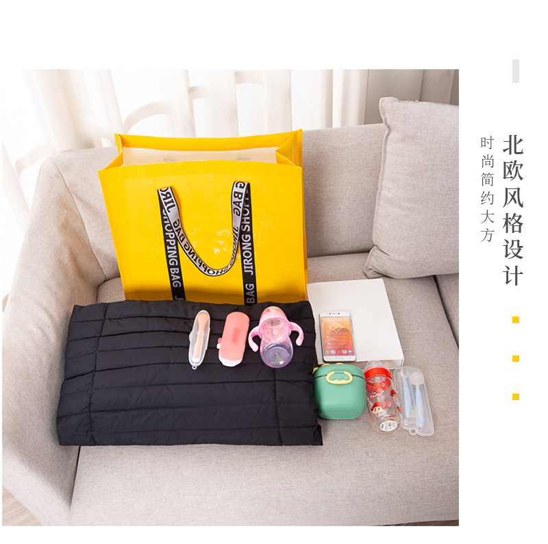 时尚彩色覆膜PP编织购物袋便携立体手提袋大容量折叠收纳袋托特包详情2