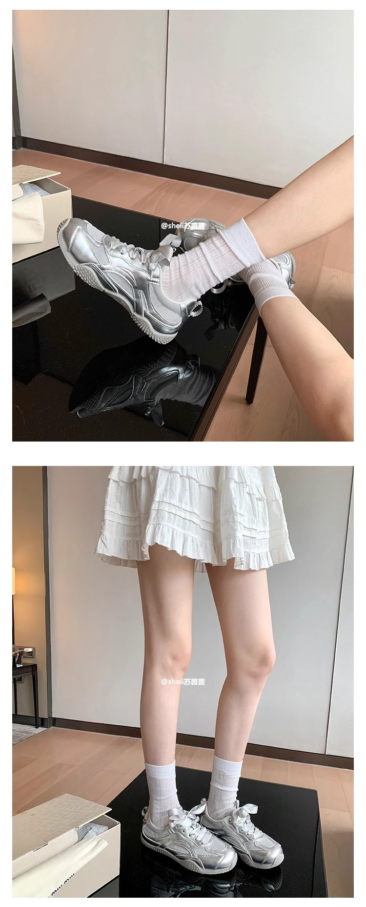 葡萄妈同款康朋街少女~芭蕾风透气网面珍珠系带休闲风阿甘鞋详情6