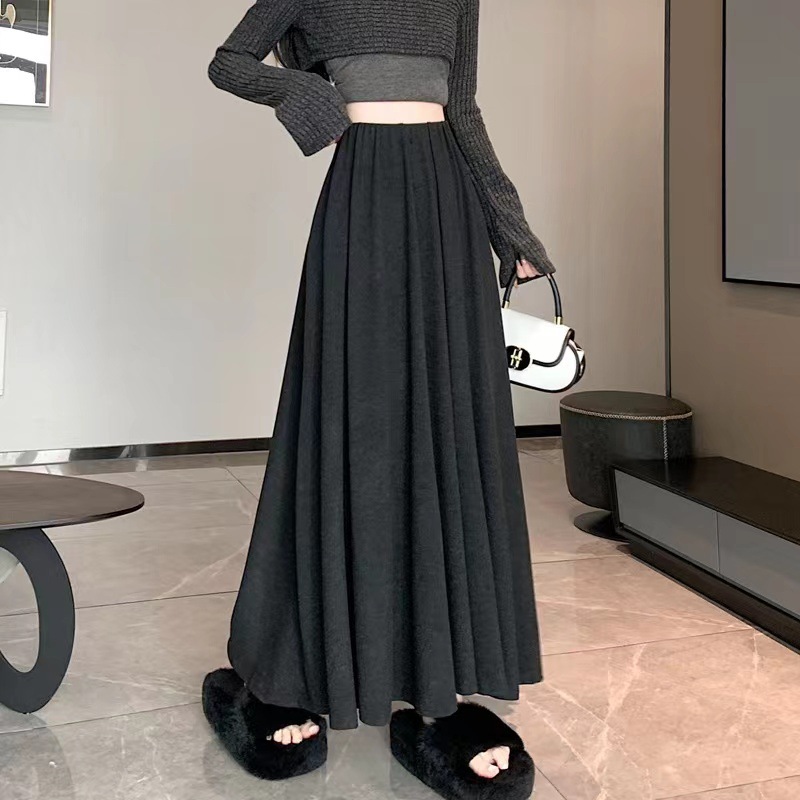 Sweet high-waisted knitted skirt for spring, autumn and winter, paired with sweater, glutinous rice skirt, relaxed and casual A-line long skirt pic 4