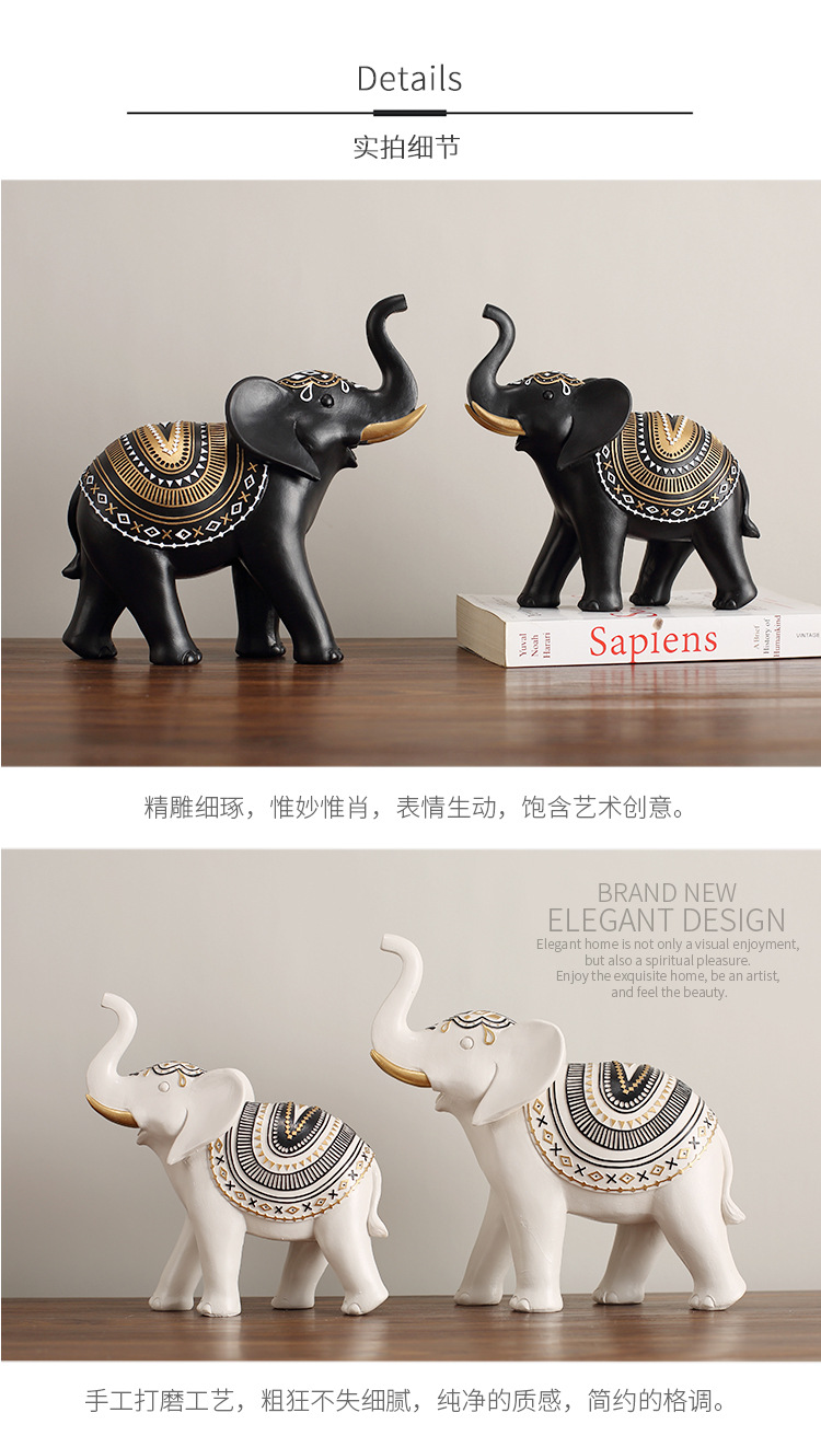 创意招财吉祥大象树脂工艺品摆件田园客厅电视柜玄关酒柜摆设装饰国潮详情9