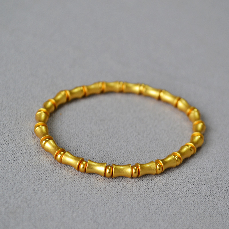 国潮新中式小众文艺复古黄铜古法镀金磨砂竹节弹力手链节节高升女详情17