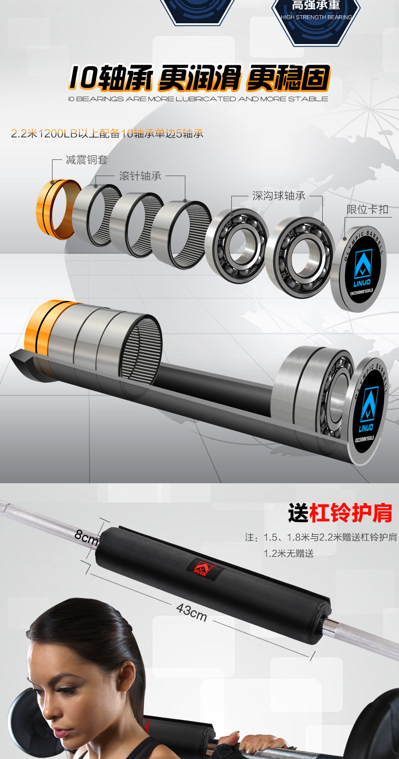 Professional barbell competition, Olympic weightlifting, gym dedicated 1.8m 2.2m 1.2-meter commercial bearing straight bar and curved bar pic 5
