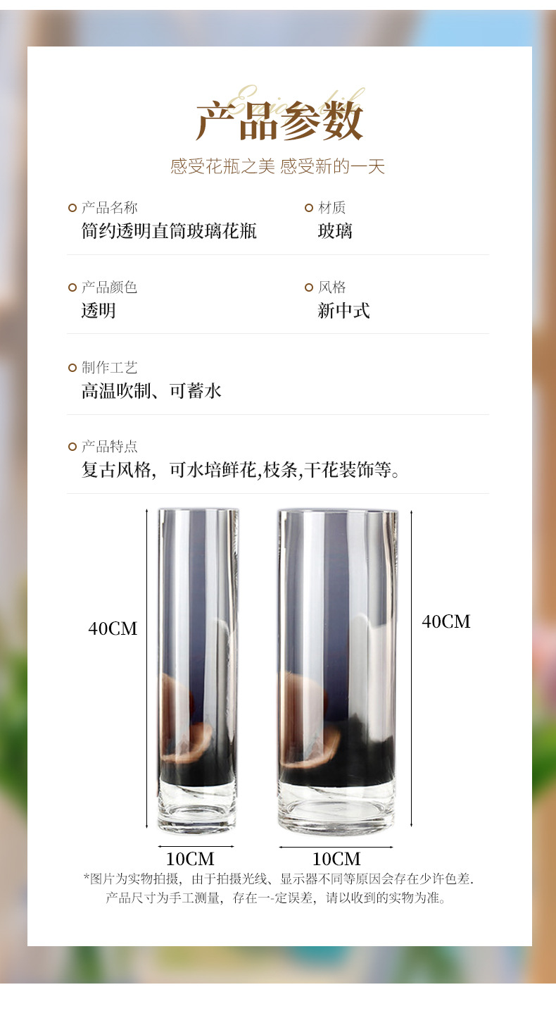 简约透明直筒桌面玻璃花瓶北欧大号插花落地花瓶新款客厅摆件花瓶详情16