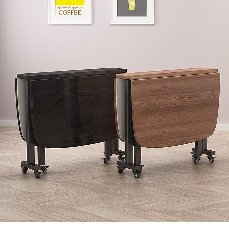 Household three-fold movable folding tables and chairs, small-sized movable folding dining tables and chairs with wheels, simple three-fold tables and chairs pic 20