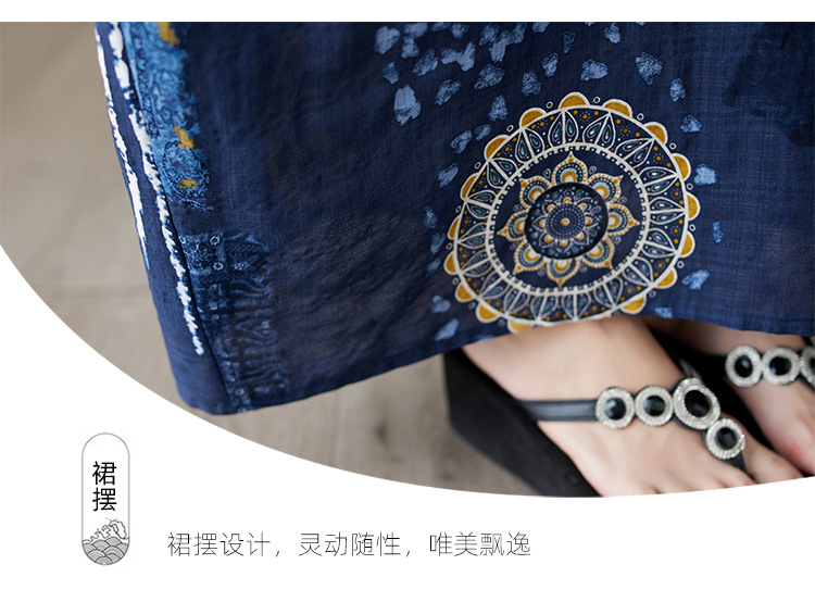 夏季v领薄棉麻大码宽松文艺度假风沙滩裙复古遮肉长款袍子连衣裙详情7