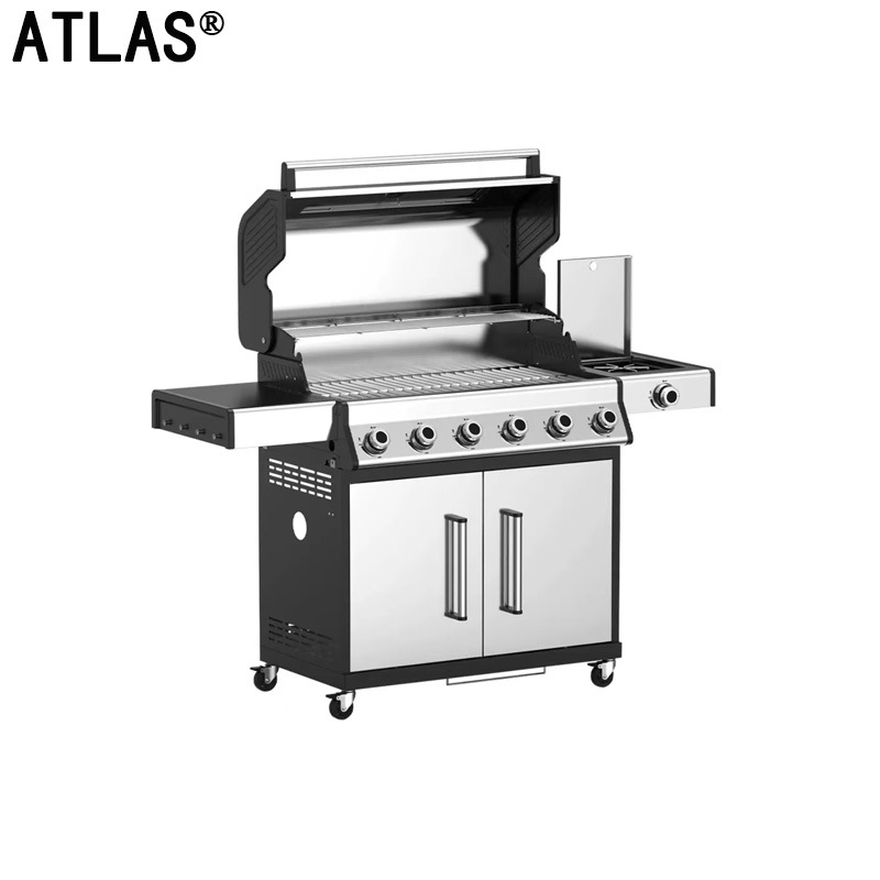 Outdoor courtyard gas barbecue grill, household multi-functional stainless steel grill, barbecue with side burner, ATLAS brand pic 18