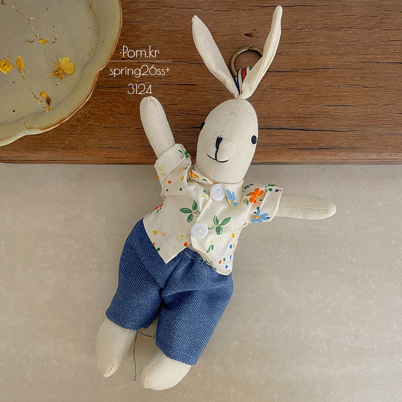 New Korean-style fabric checkered dress rabbit pendant, retro and fashionable baby doll pendant, baby birthday gift for girls pic 7