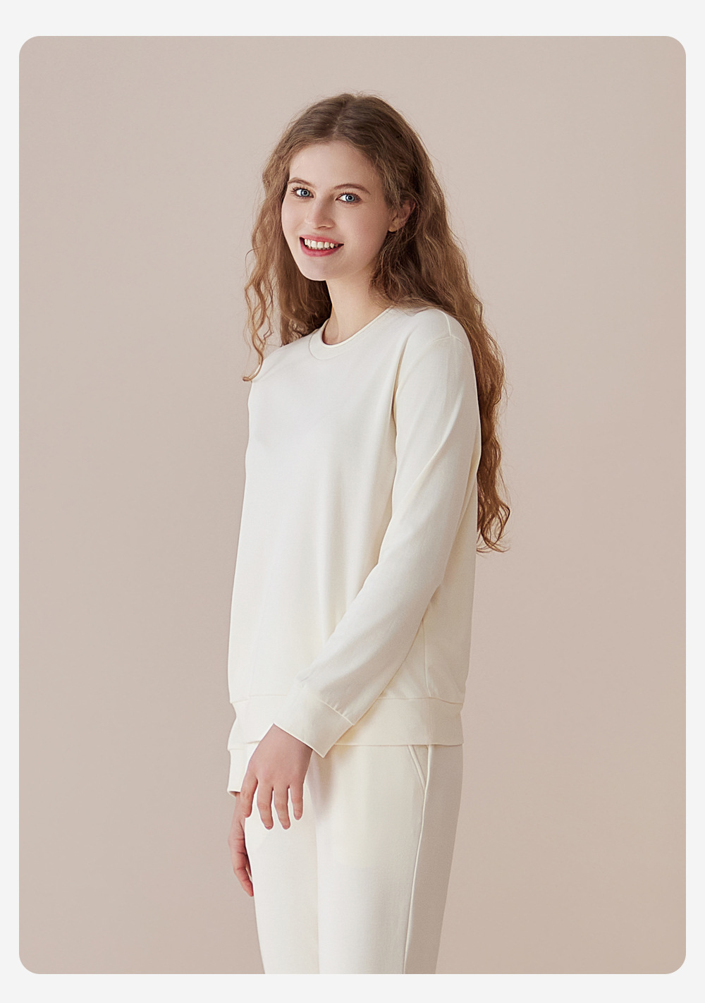 2025年春季女式长袖莫代尔棉圆领卫衣家居服棉睡衣睡裤套装详情12