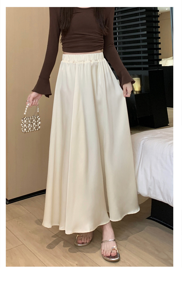 French acetate satin half skirt for women 2024 Spring/Summer pleated long skirt with elastic and tight waist, A-line large swing umbrella skirt pic 34