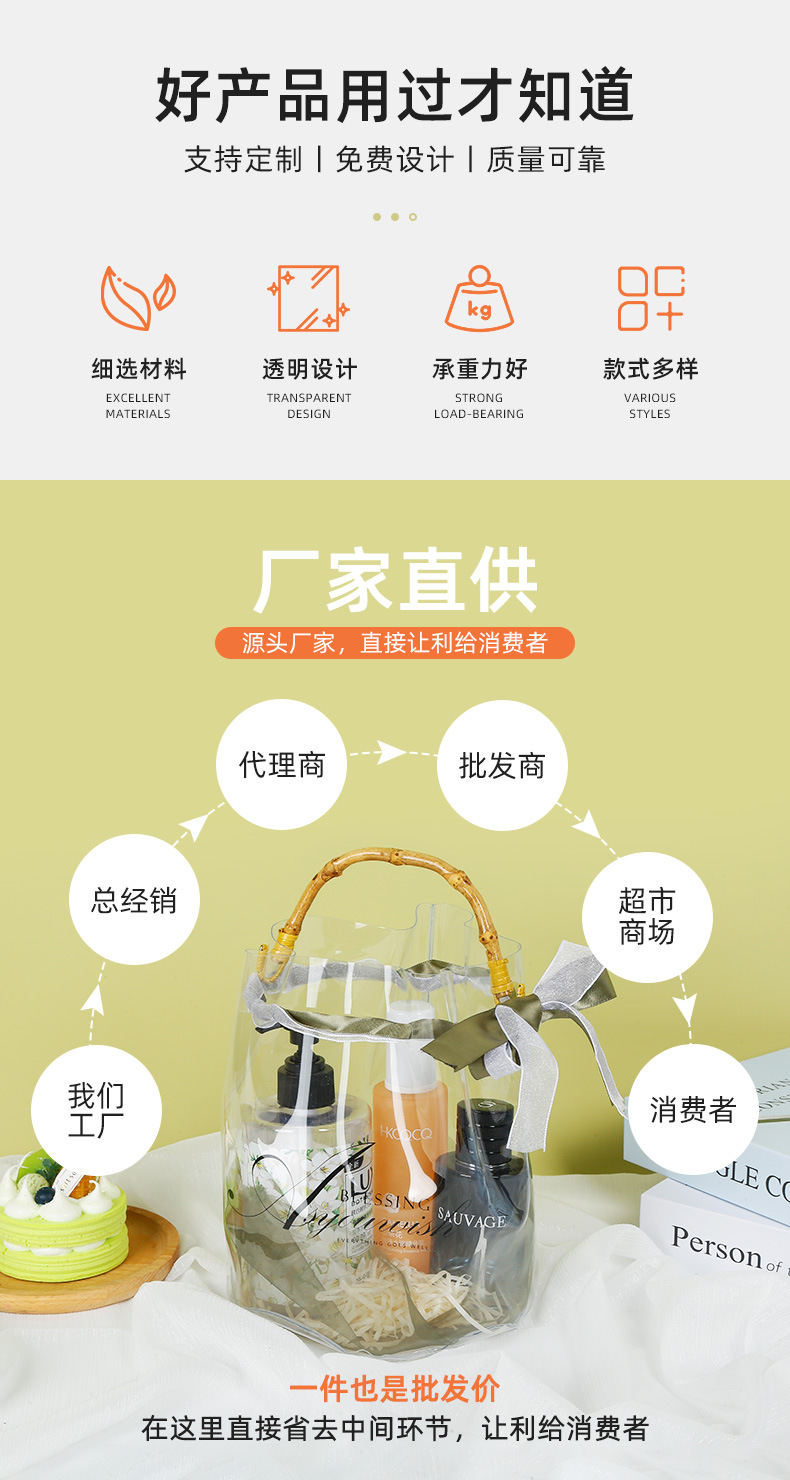 pvc handbags, gift bags, transparent in stock, ins bamboo joint souvenirs, wedding candy bags, cosmetic packaging gift bags pic 5