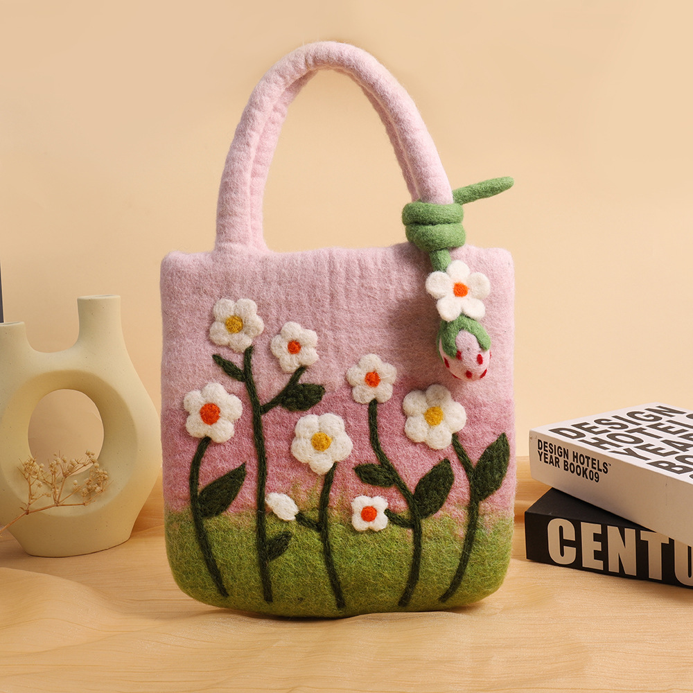 日系花花羊毛毡包包尼泊尔手工羊毛毡手拿包森系羊毛毡手提包批发详情6