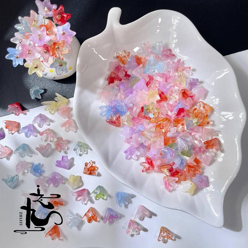 捷克琉璃百合花花瓣树叶子diy手工制作汉服头饰耳环古风发簪详情1