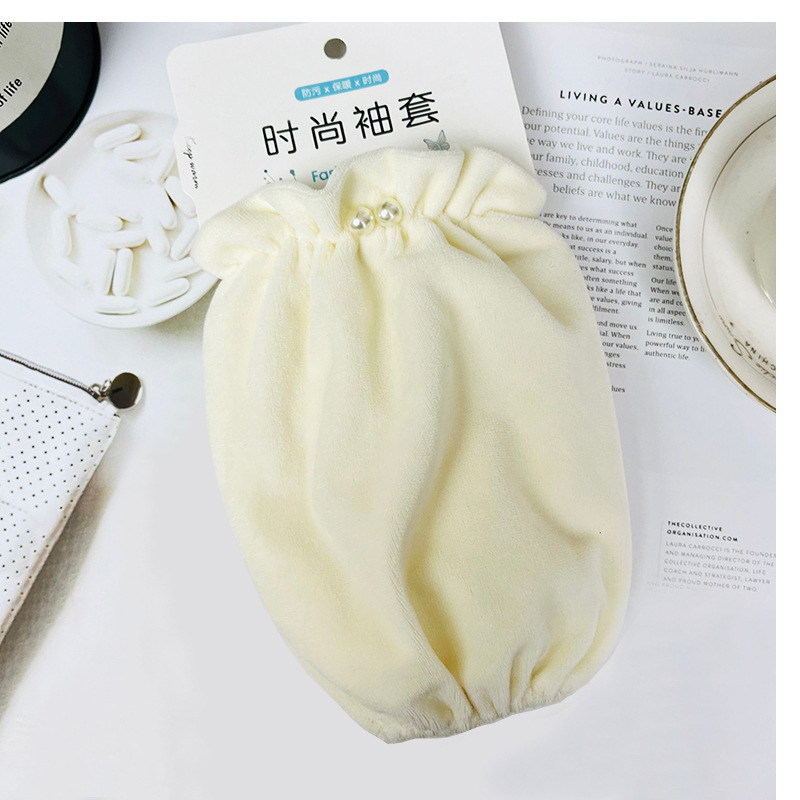 珍珠袖套女款2023新款秋冬毛绒纯色短款套袖网红办公防污耐脏护袖详情7