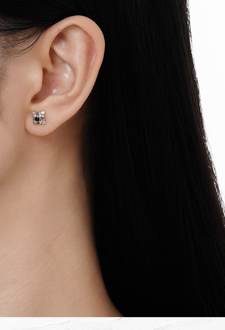 E1431 New Chinese style simple S925 pure silver diamond-encrusted pattern ear studs for women, small and delicate ear studs with Chinese style pic 8