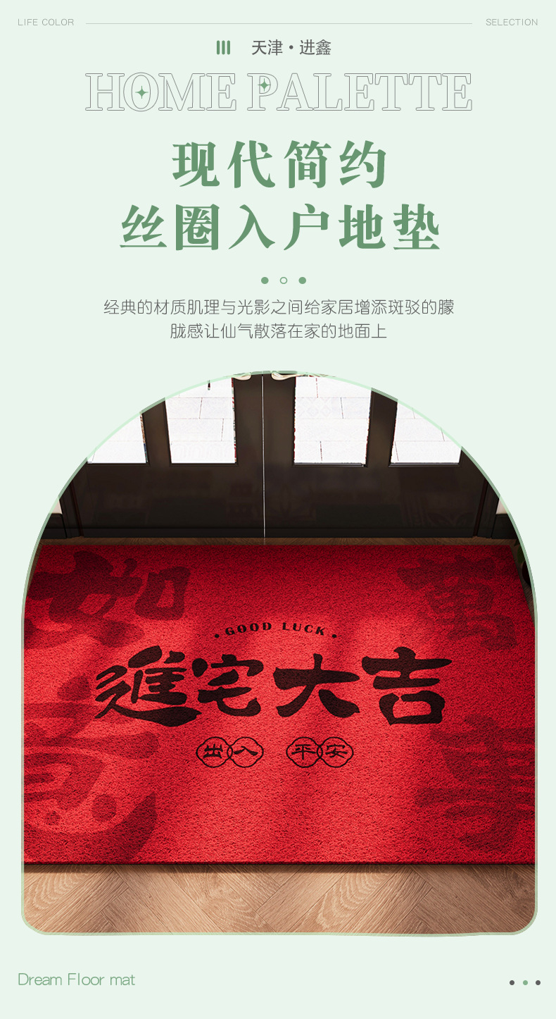喜庆乔迁入户门垫耐脏耐磨丝圈地垫可裁剪大门口除尘家用地毯详情1