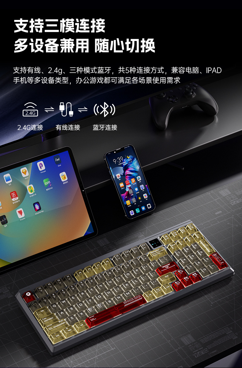 The Wolf Path T98 three-mode mechanical keyboard is a customized hot-swaddable full-key, anti-rush keyboard specifically designed for gaming and office use pic 10