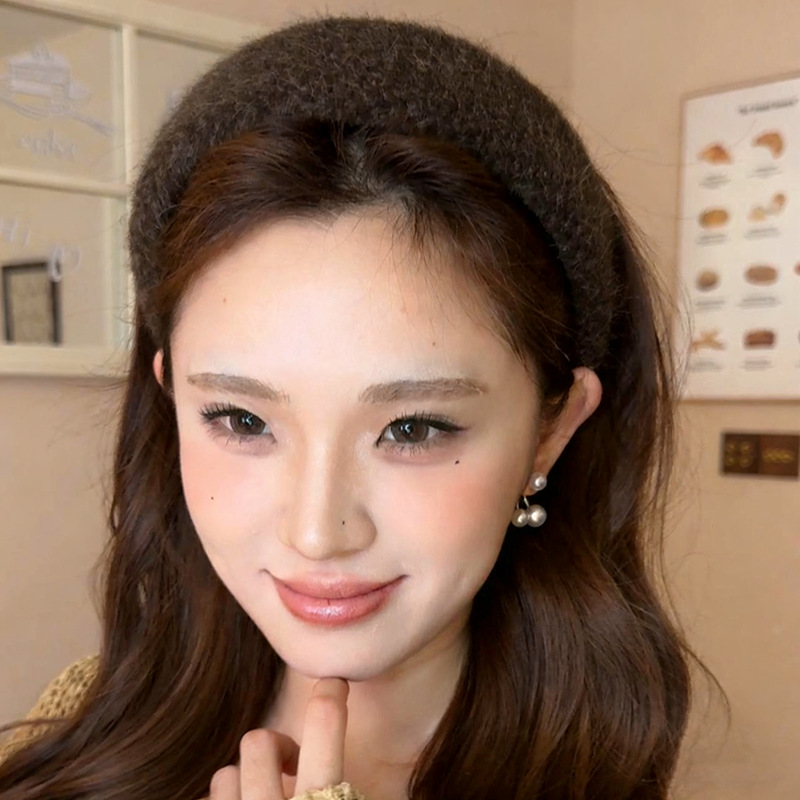 超厚实毛毡毛绒宽边高颅顶发箍女日常外戴发卡秋冬氛围感气质头箍详情2