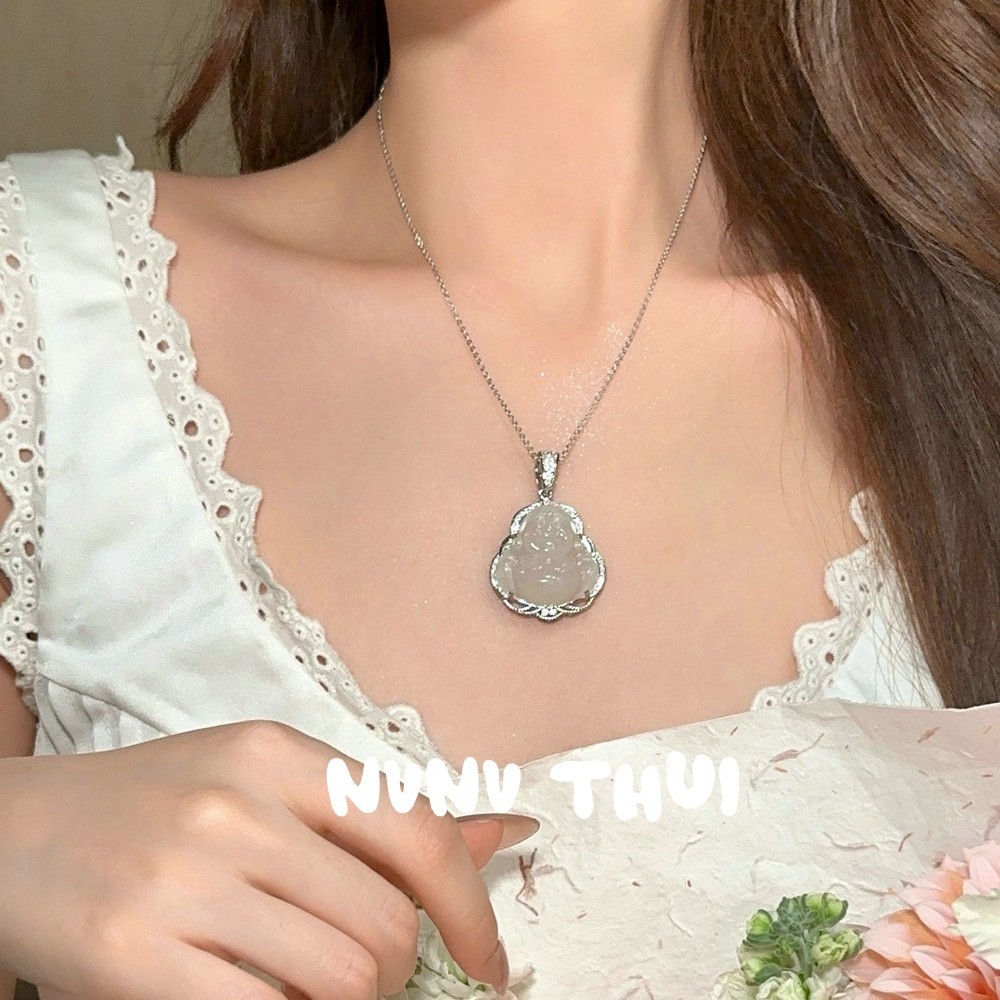 Lychee frozen white chalcedony gourd gemstone pendant necklace, water and water beautiful concubine smiling chalcedony Buddha necklace pic 13