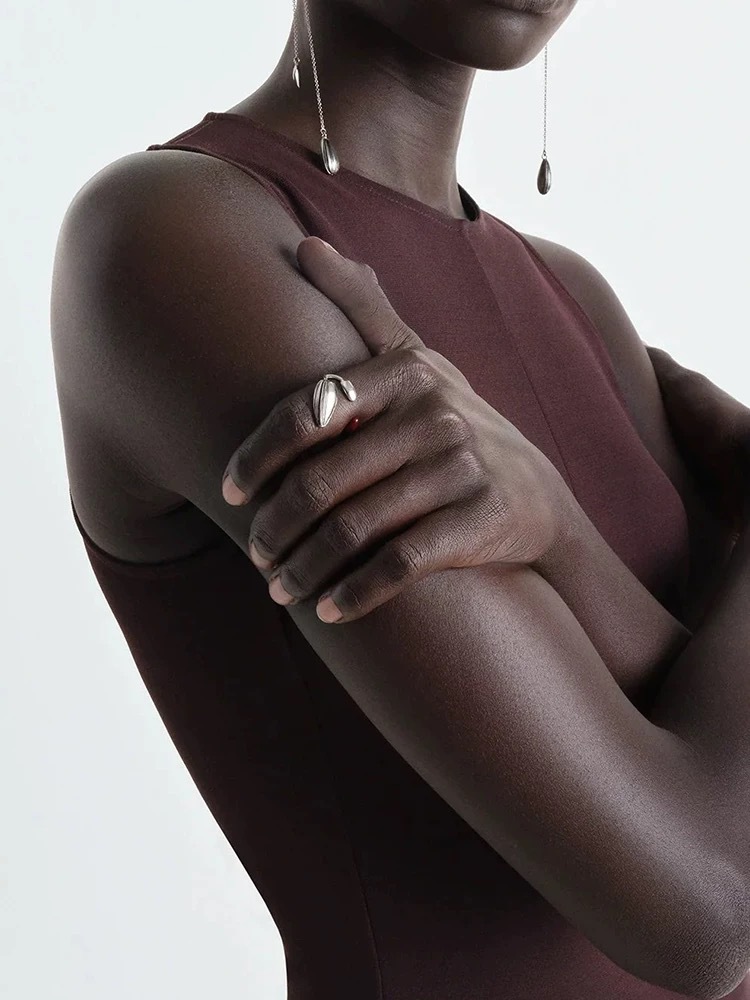 LEMA家珐琅涂釉双戒指 夏季简约素雅可调节瓜子型开口食指戒戒指详情6