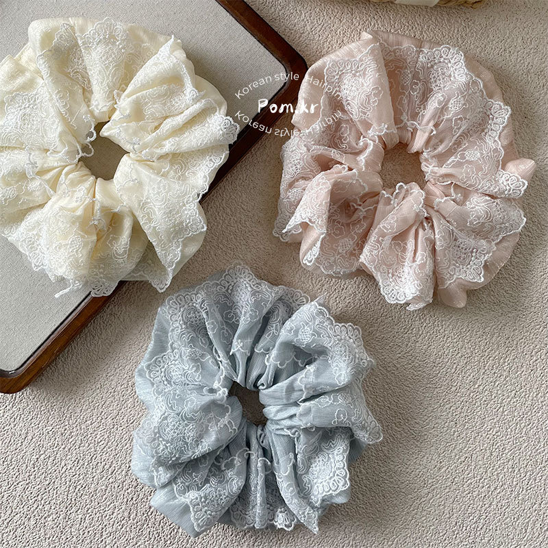 新款韩系蕾丝花边少女大肠发圈甜美高弹力丸子头发饰精致马尾发圈详情5