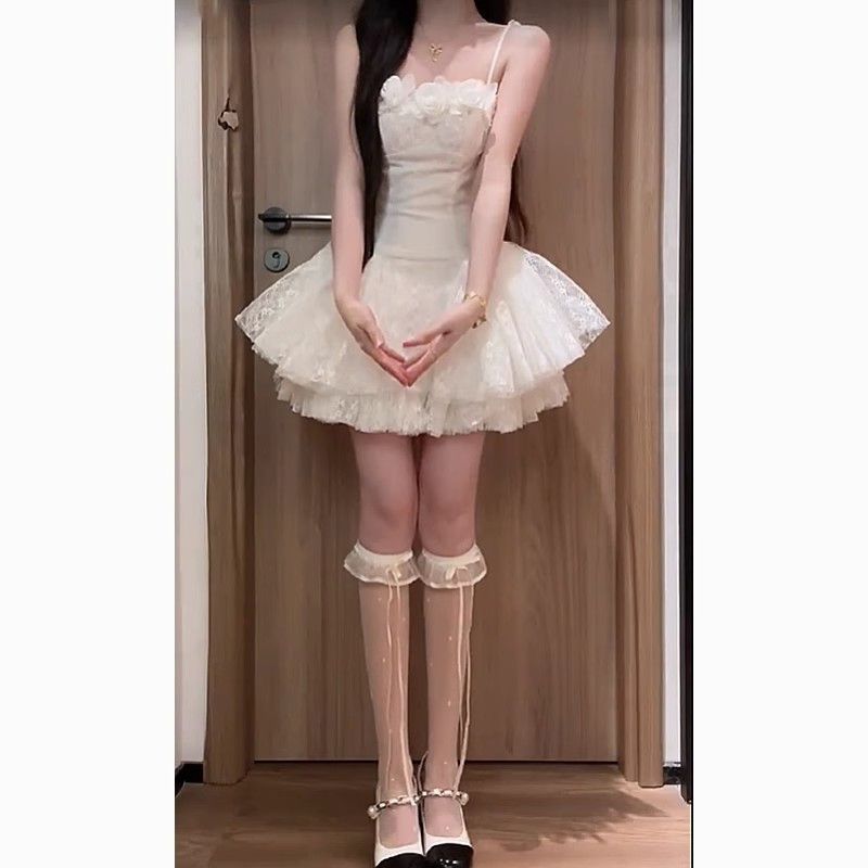 纯欲芭蕾风新款蕾丝蓬蓬仙女裙仙气吊带连衣裙女夏季独特别致裙子详情6